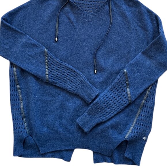 One Grey Day Cashmere & Leather Trim Hoodie Sweater - Picture 2 of 11